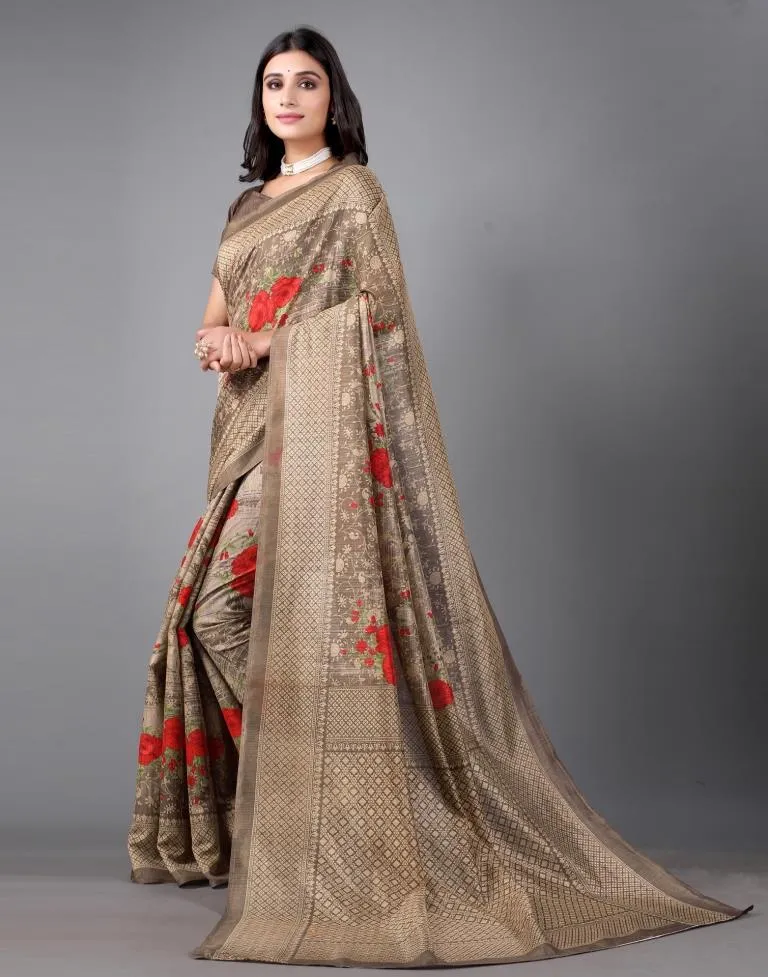 Brown Printed Saree