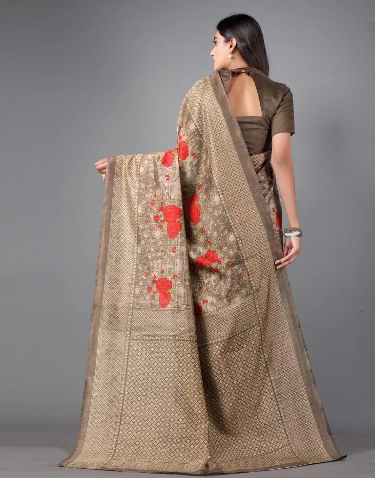 Brown Printed Saree