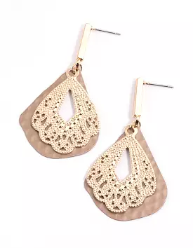 Brown Triangular Ornate Drop Earrings