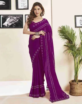 Dark Magenta Georgette Plain Printed Saree