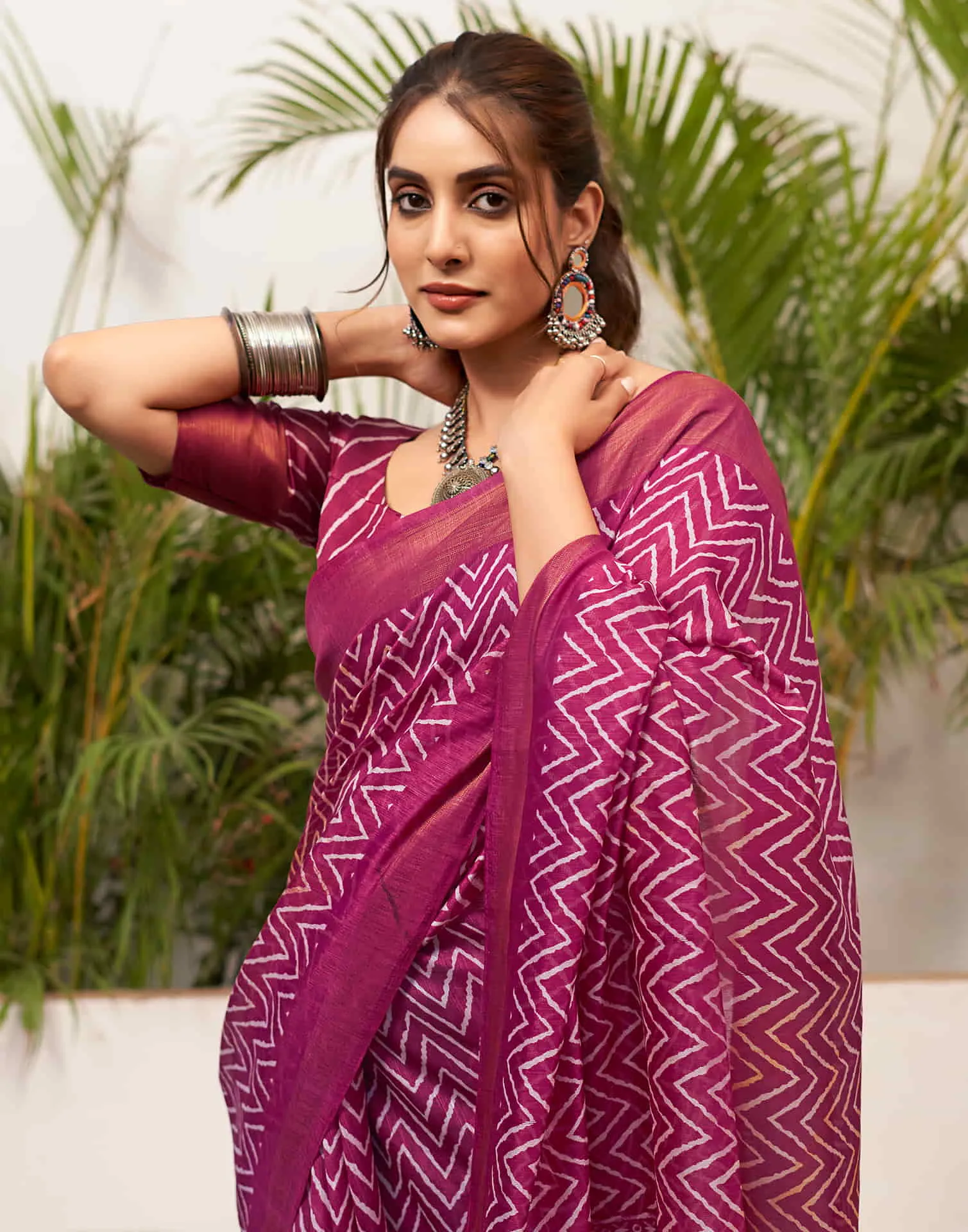 Dark Purple Cotton Printed Saree