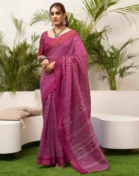 Dark Purple Cotton Printed Saree