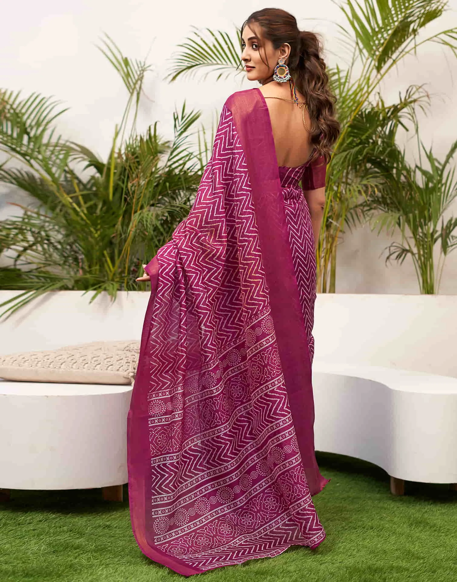 Dark Purple Cotton Printed Saree