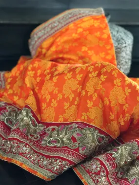 Designer Saree - Soft Silk Benarasi Orange Tanchoi