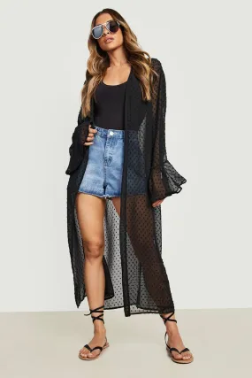 Dobby Mesh Maxi Kimono