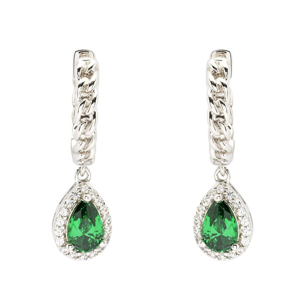 Emerald CZ Halo Drop Earrings