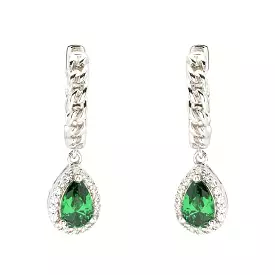 Emerald CZ Halo Drop Earrings