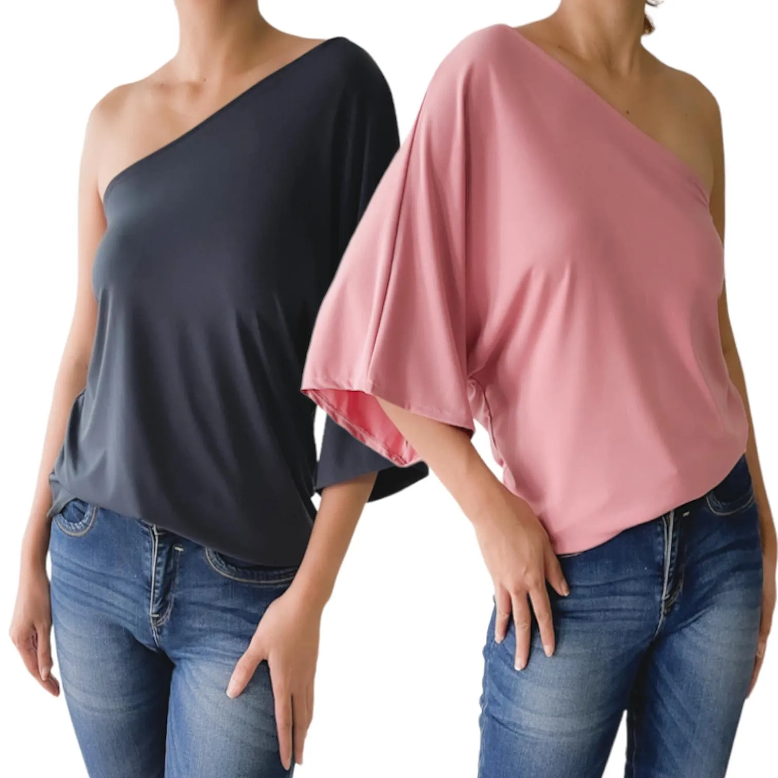 ESTELA Venus Cut One Shoulder Kimono Sleeve Top