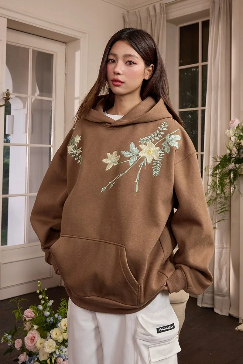 Floral Embroidery Fleece Hoodie