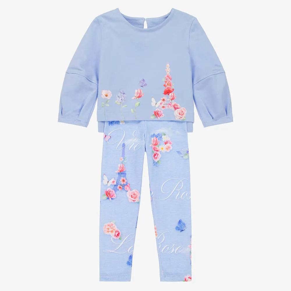 Girls Blue Cotton Leggings Set