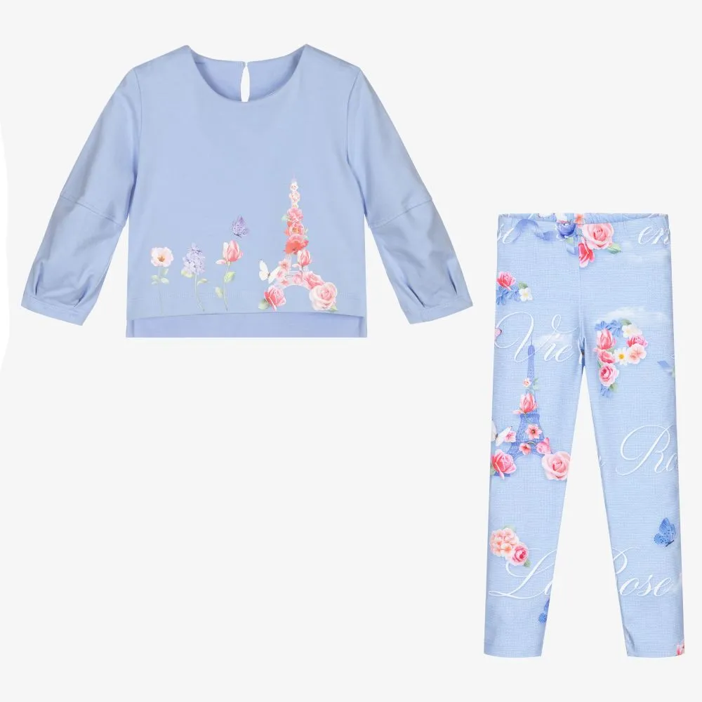 Girls Blue Cotton Leggings Set