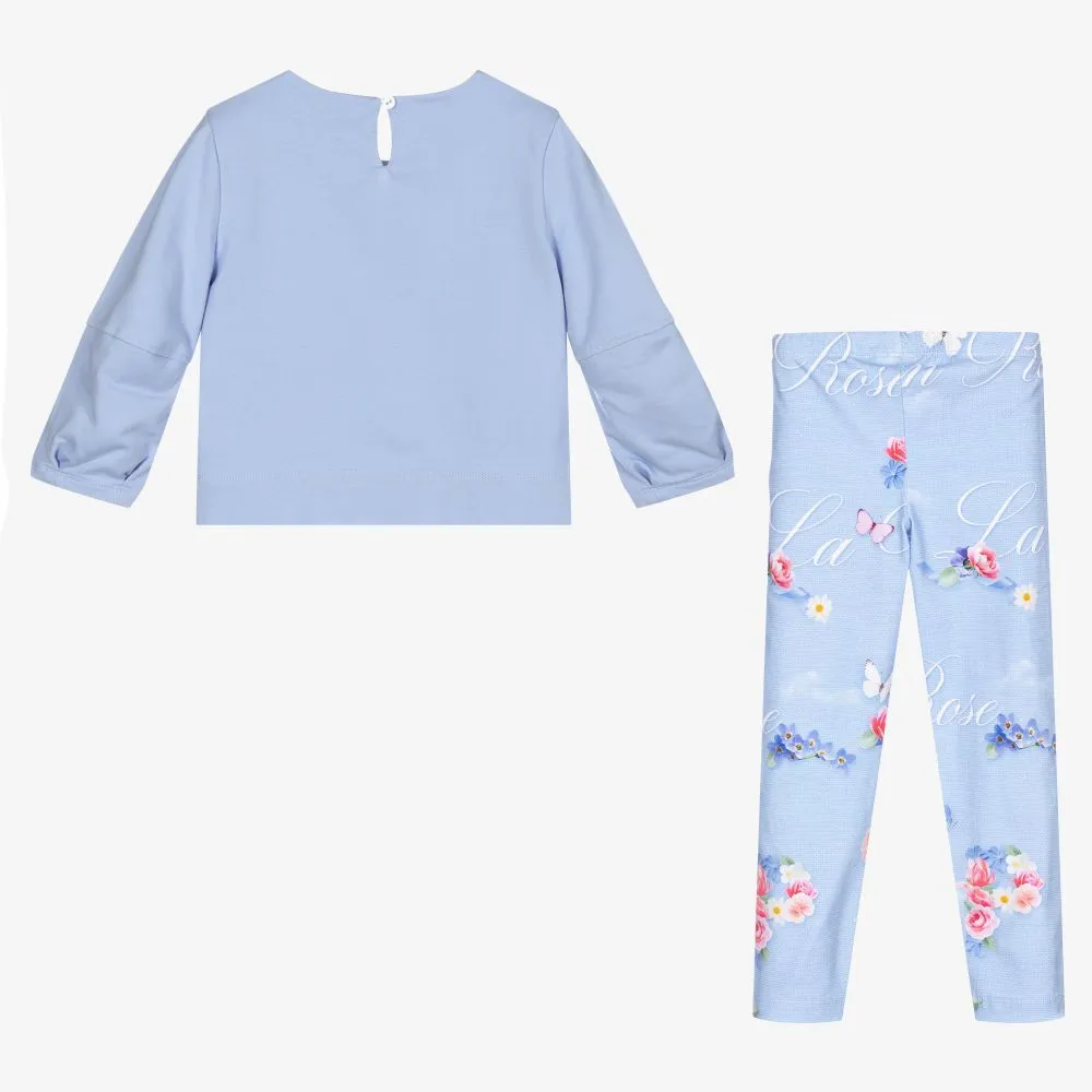 Girls Blue Cotton Leggings Set