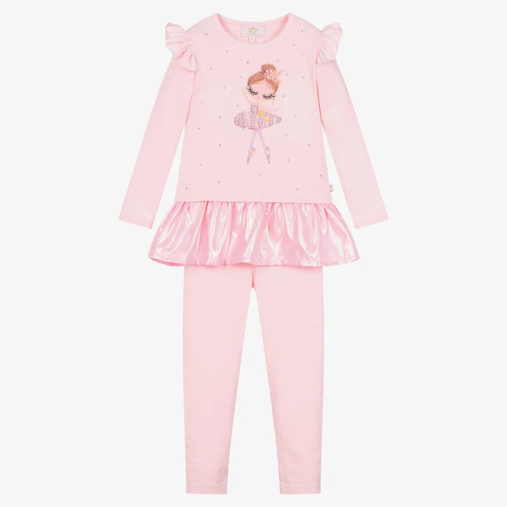 Girls Pink Cotton Ballerina Leggings Set