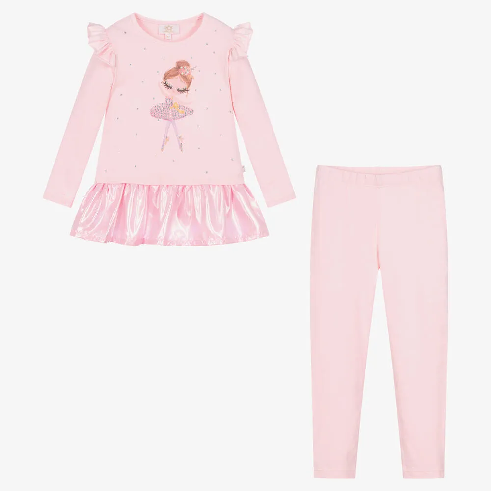 Girls Pink Cotton Ballerina Leggings Set