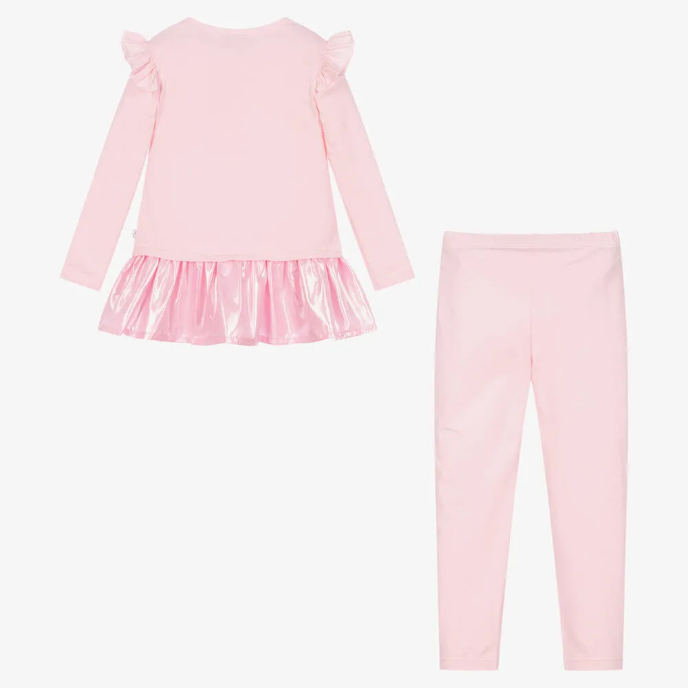 Girls Pink Cotton Ballerina Leggings Set