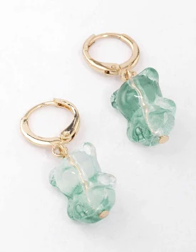 Gold & Green Gummy Bear Huggie Earrings