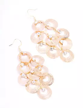 Gold Diamante Disc Drop Earrings