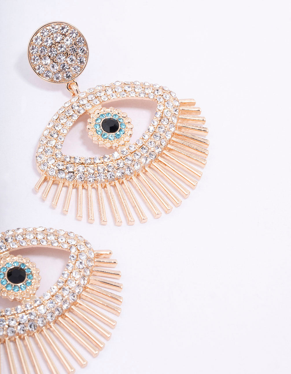 Gold Diamante Large Evil Eye Drop Earrings