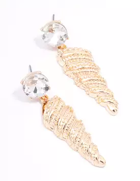 Gold Diamante Shell Drop Earrings