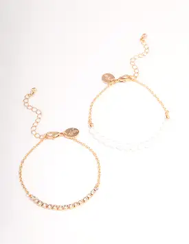 Gold Pearl & Cupchain Chain Bracelet Pack