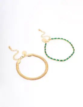 Gold Plated Baguette & Snake Chain Bracelet Pack