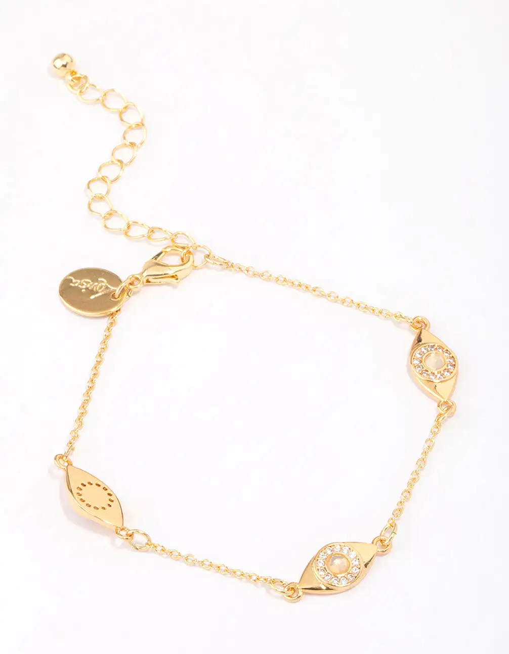 Gold Plated Cubic Zirconia Evil Eye Station Bracelet