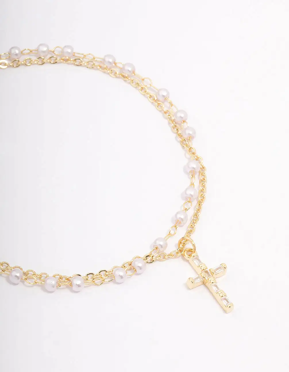 Gold Plated Diamante & Pearl Layered Bracelet