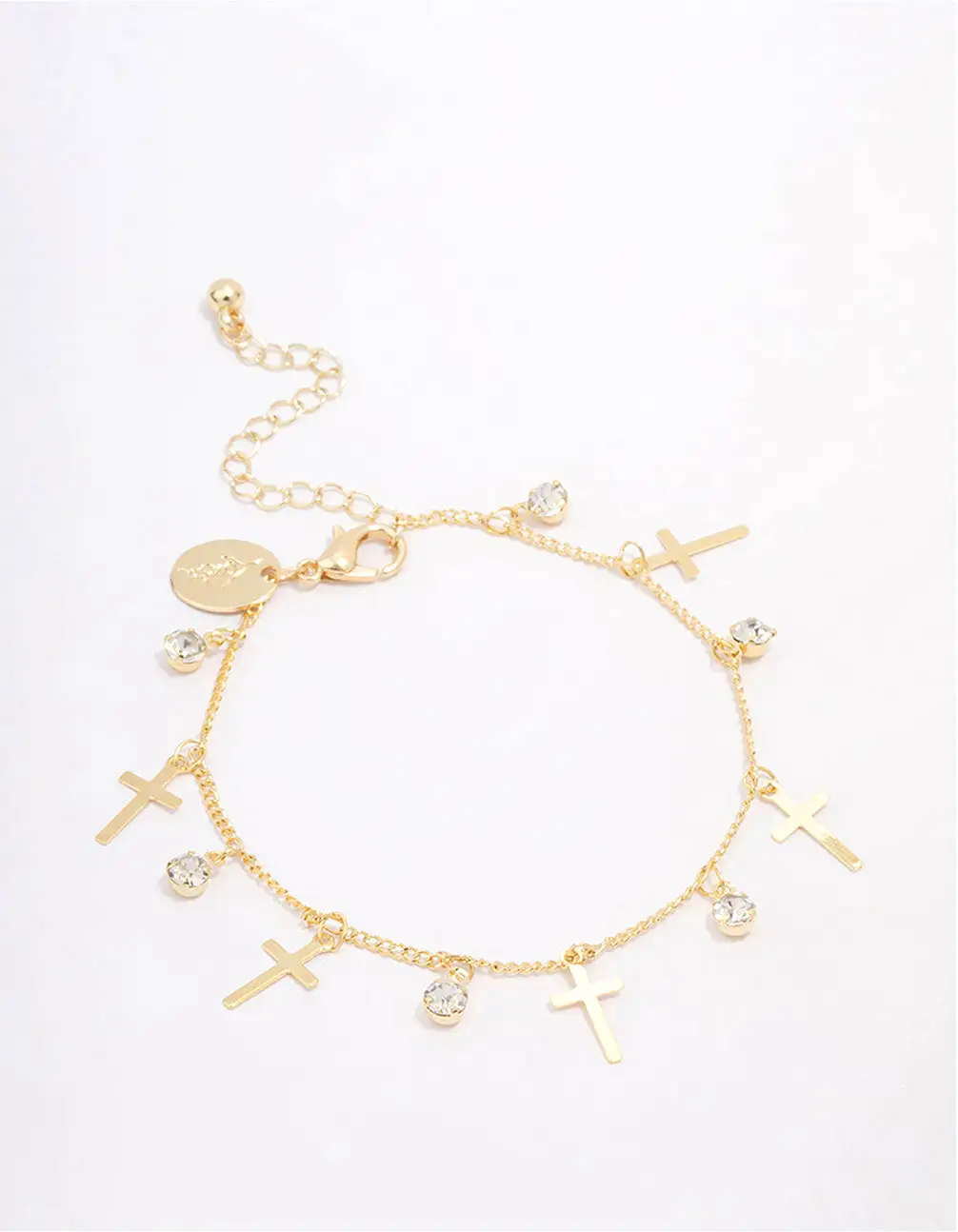 Gold Plated Diamante Cross Drop Bracelet