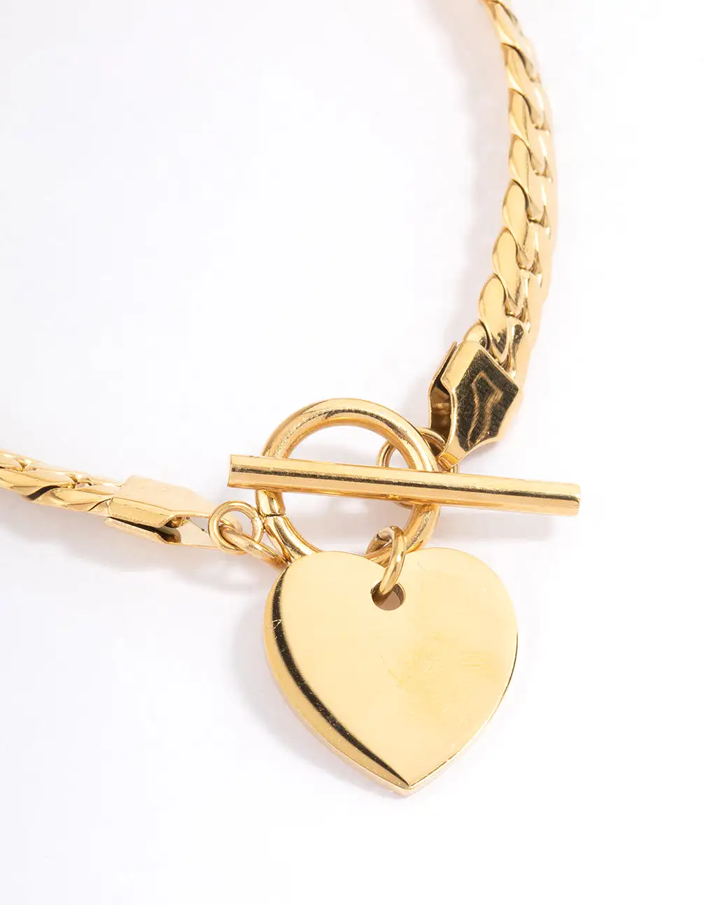 Gold Plated Stainless Steel Heart FOB Flat Chain Bracelet