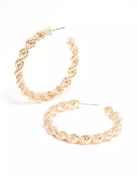 Gold Rope Twisted Hoop Earrings