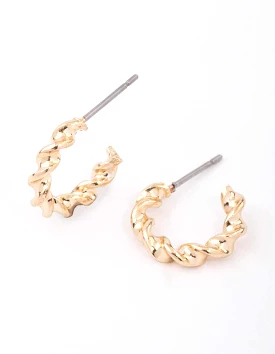 Gold Rope Twisted Huggie Earrings