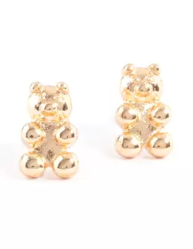 Gold Teddy Bear Stud Earrings