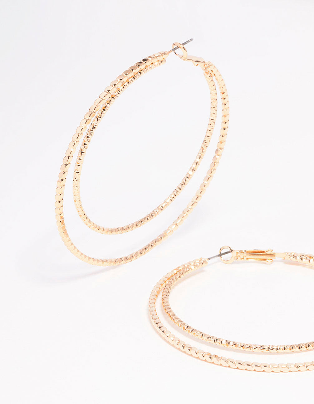 Gold Textured Double Large Hoop Earrings