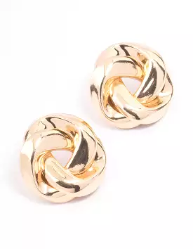 Gold Twisted Rope Circle Stud Earrings