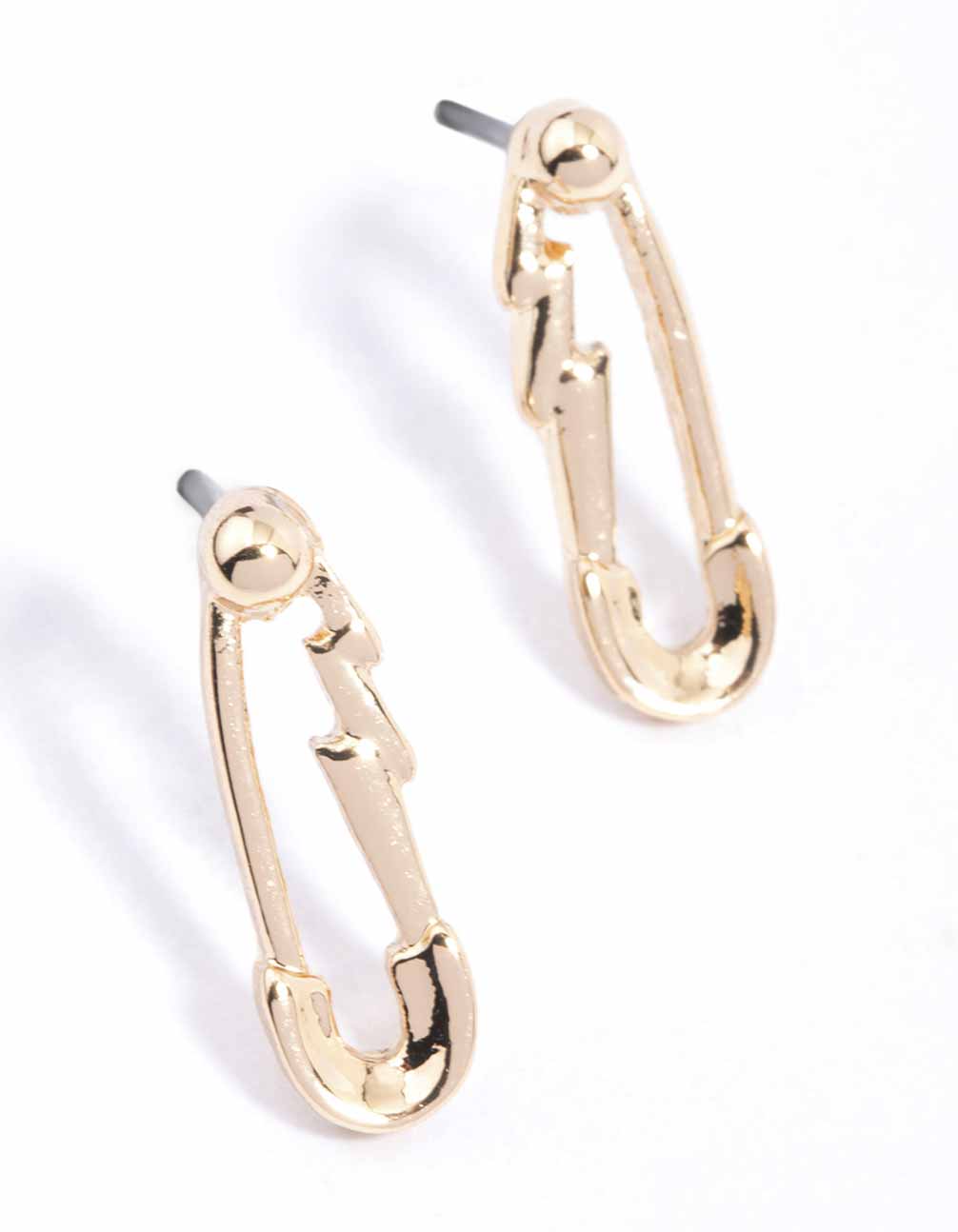 Gold Zig Zag Safety Pin Stud Earrings