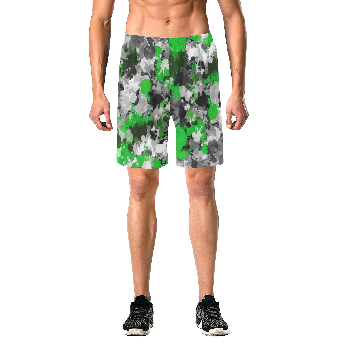 Green and Grey Paint Splatter Casual Shorts