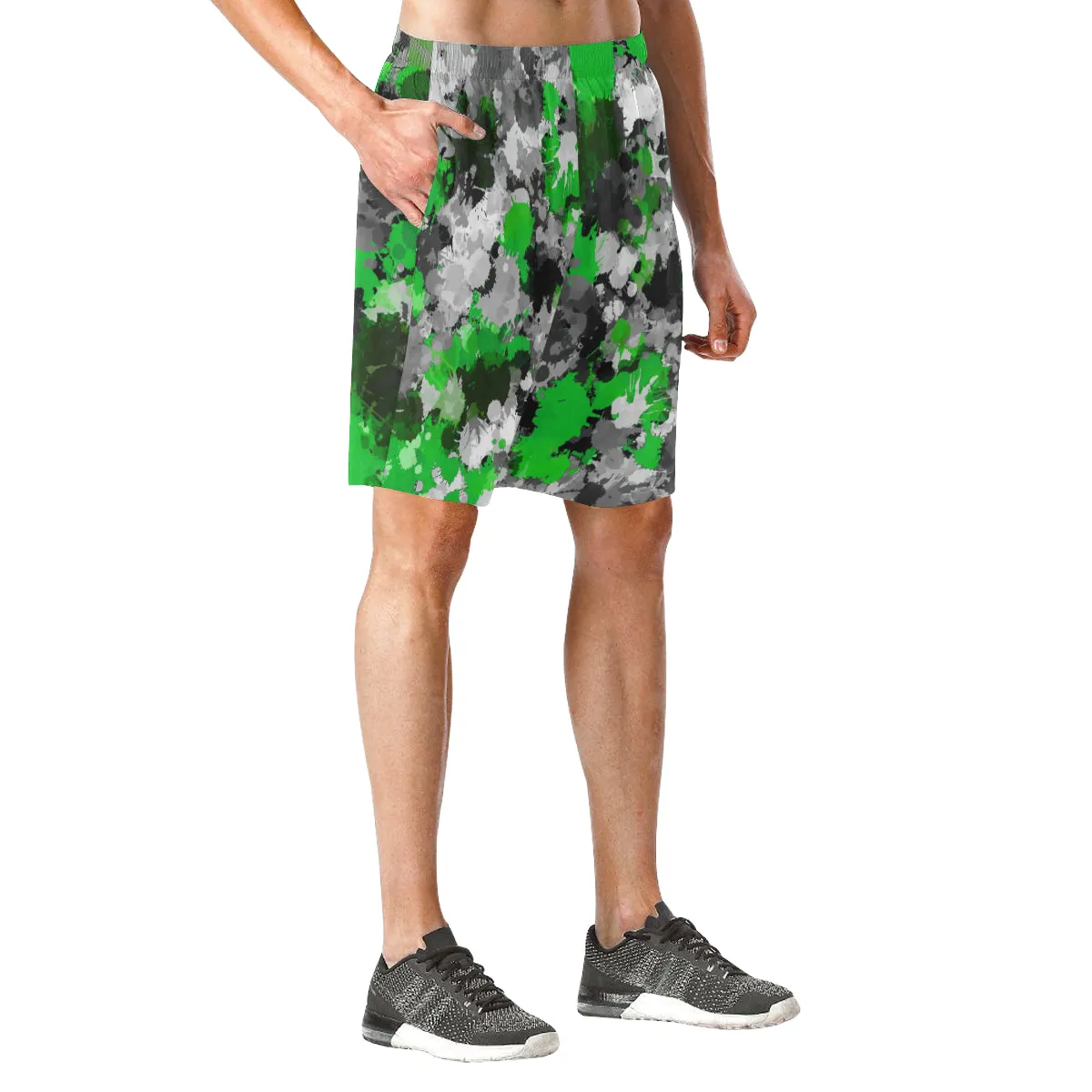 Green and Grey Paint Splatter Casual Shorts