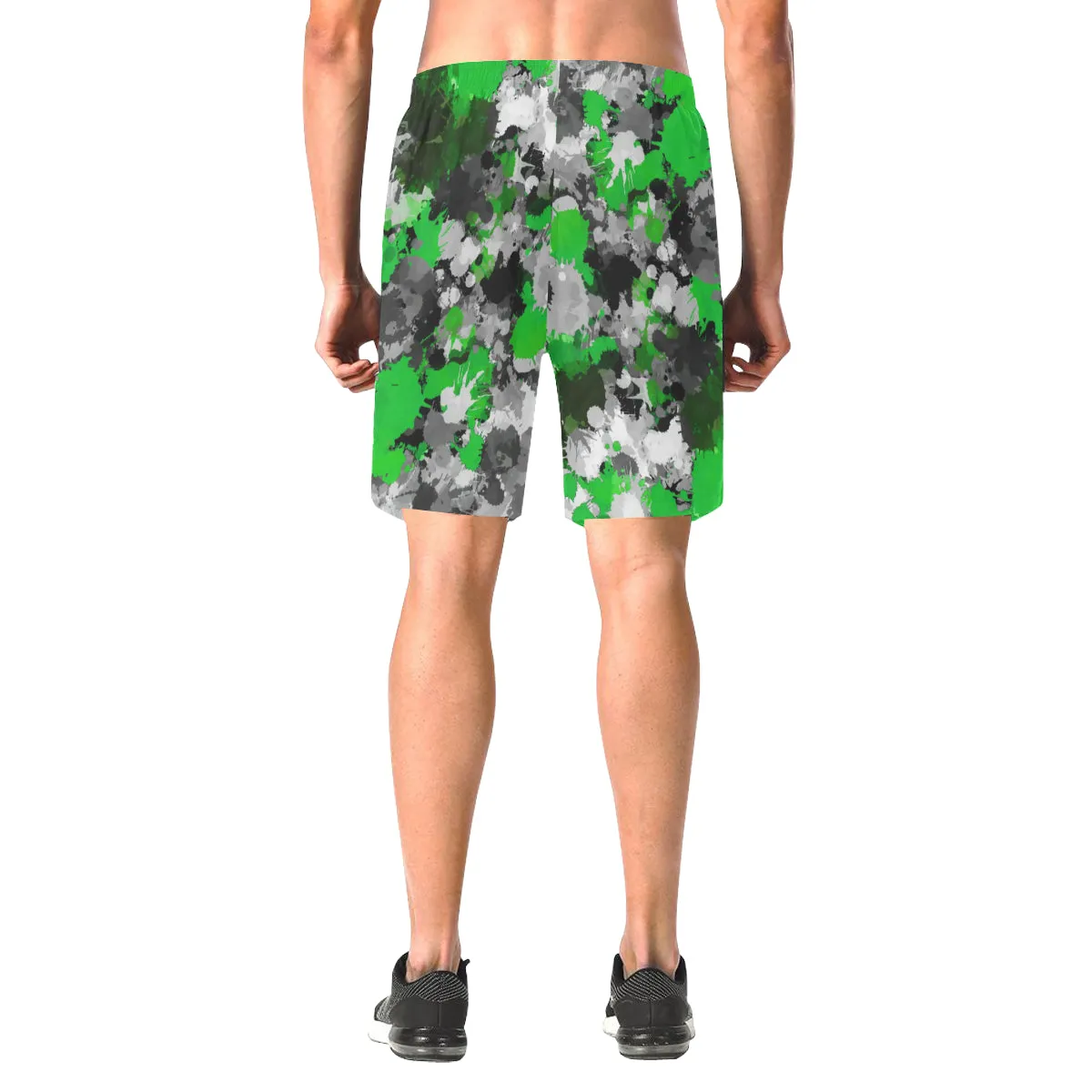 Green and Grey Paint Splatter Casual Shorts