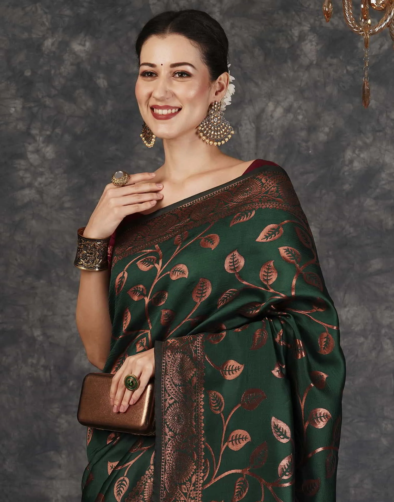 Green Banarasi Silk Woven Saree With Tassels