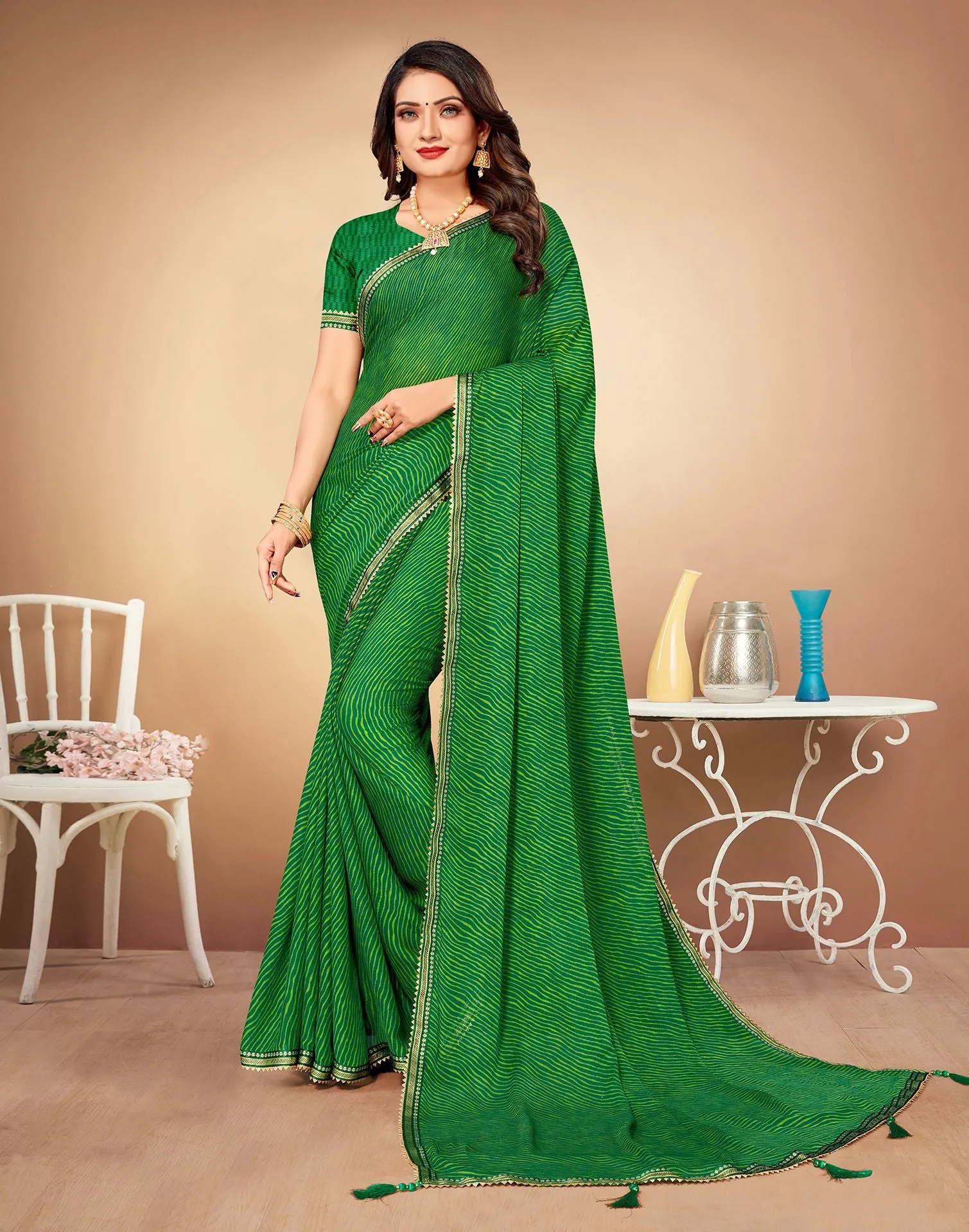 Green Printed Saree