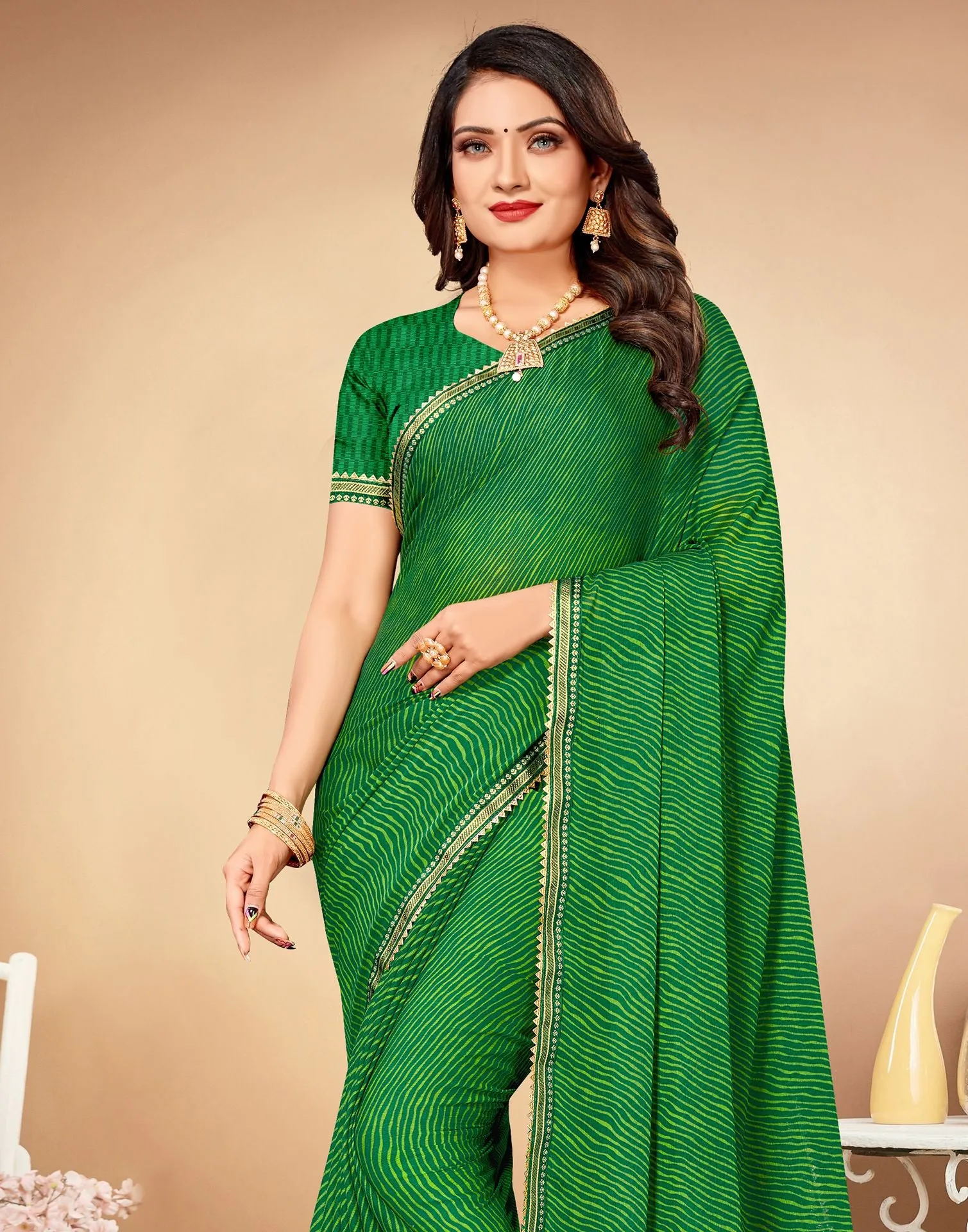 Green Printed Saree