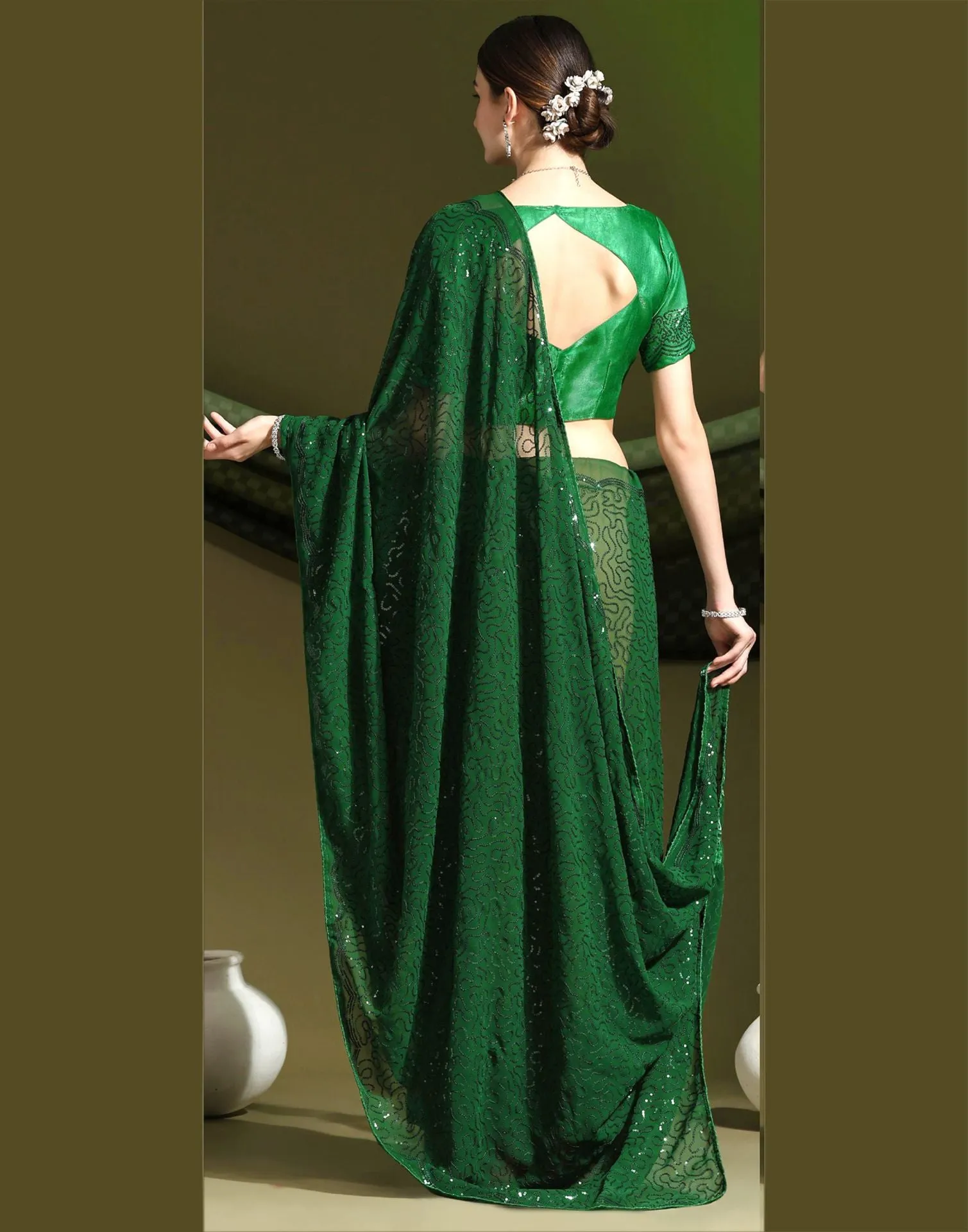 Green Sequence Saree