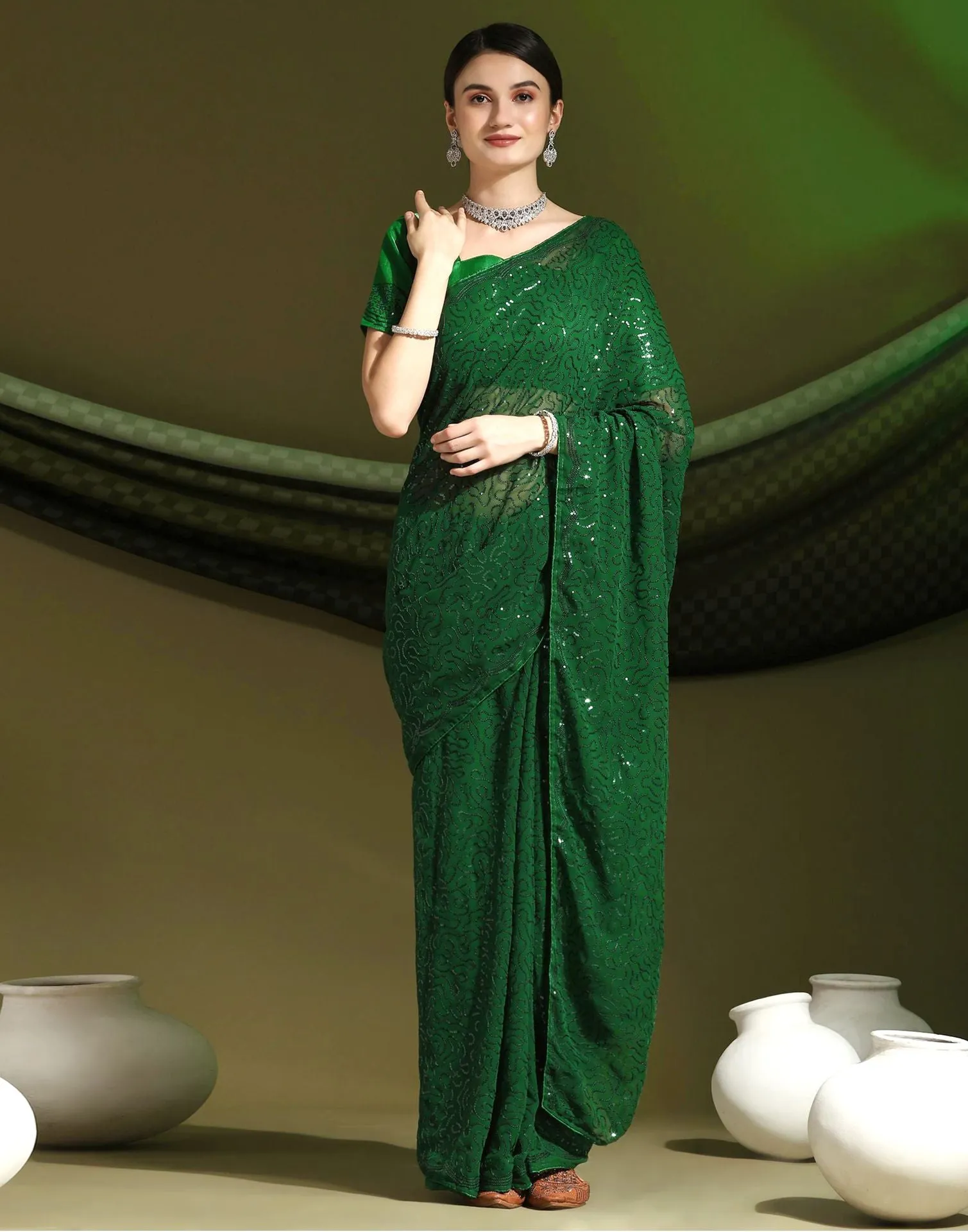 Green Sequence Saree