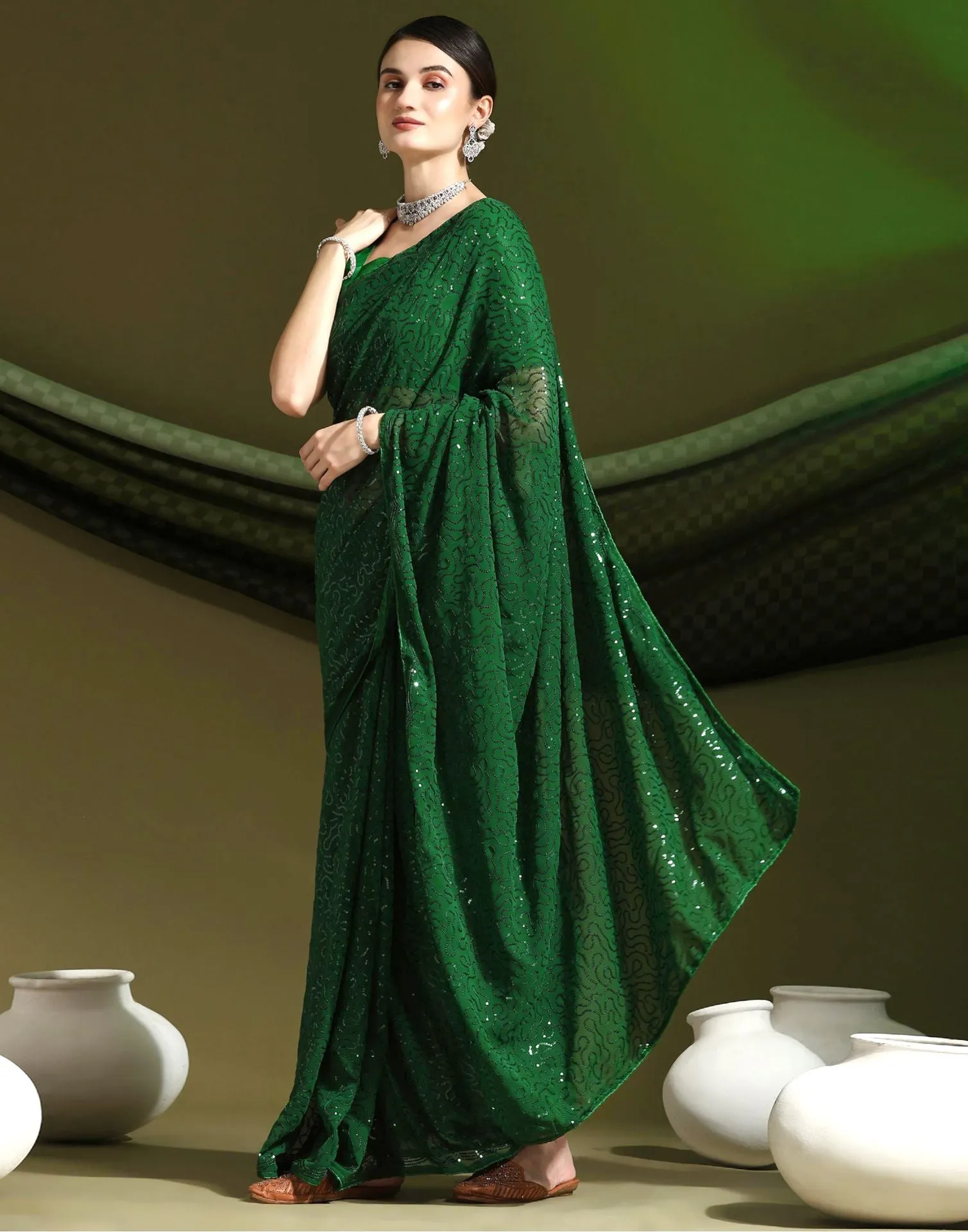 Green Sequence Saree