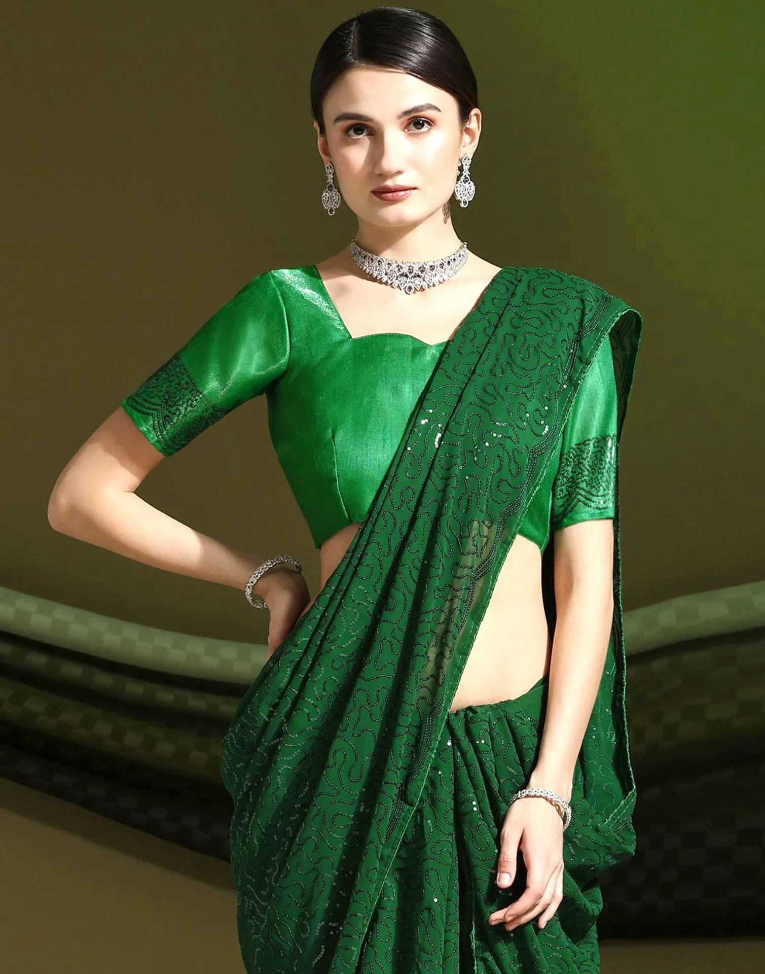 Green Sequence Saree