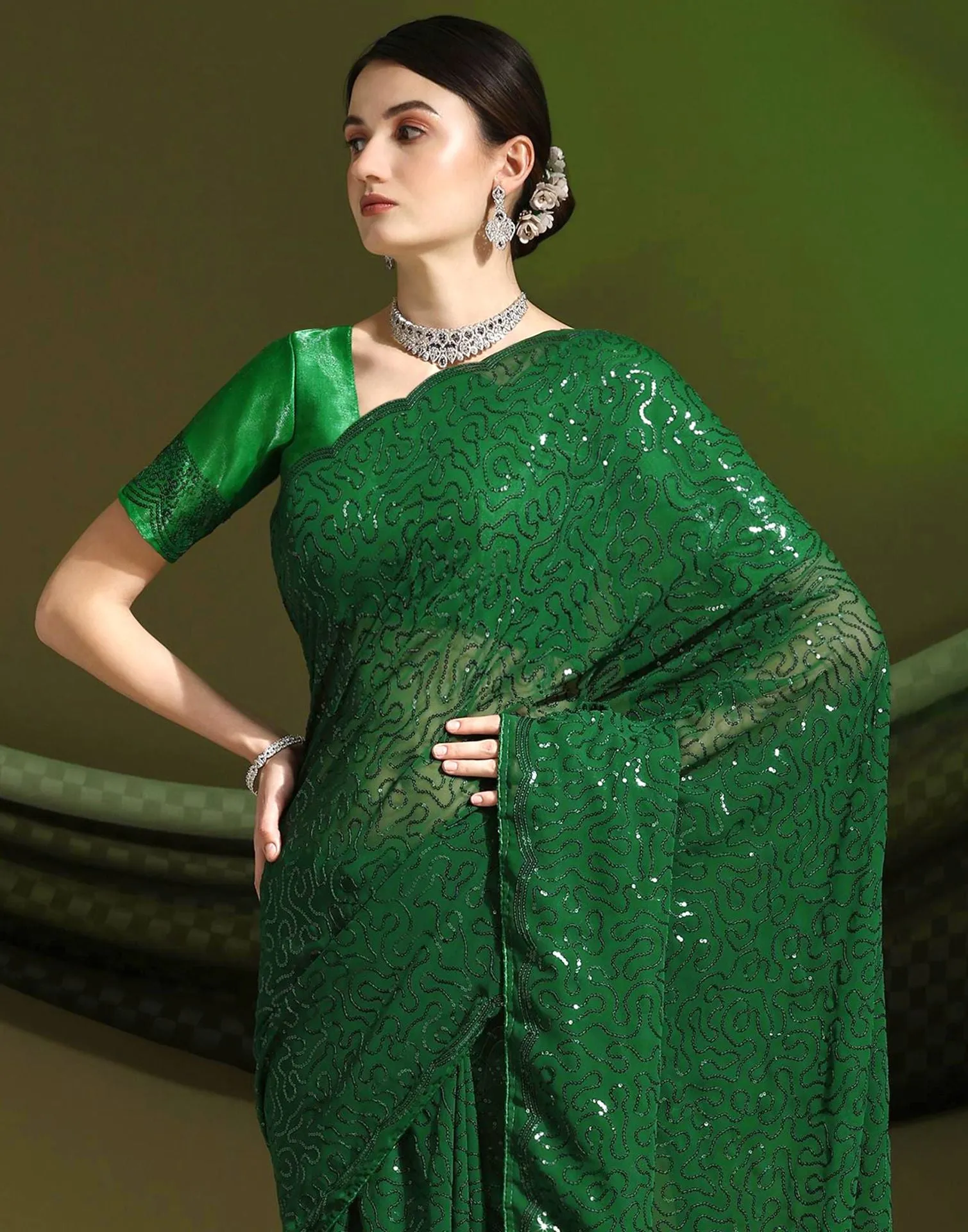 Green Sequence Saree