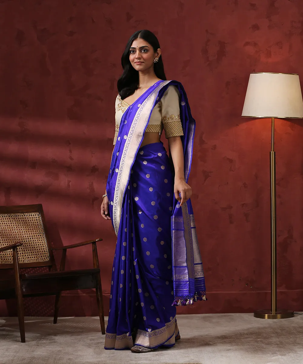 Handloom Blue Asharfi Booti Pure Katan Silk Banarasi Saree