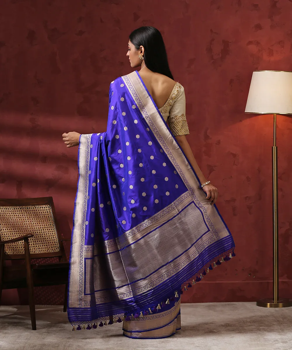 Handloom Blue Asharfi Booti Pure Katan Silk Banarasi Saree