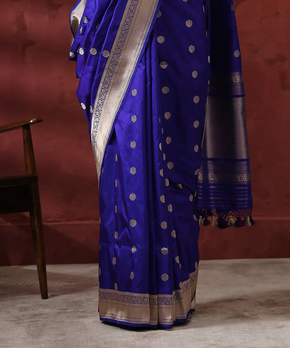 Handloom Blue Asharfi Booti Pure Katan Silk Banarasi Saree