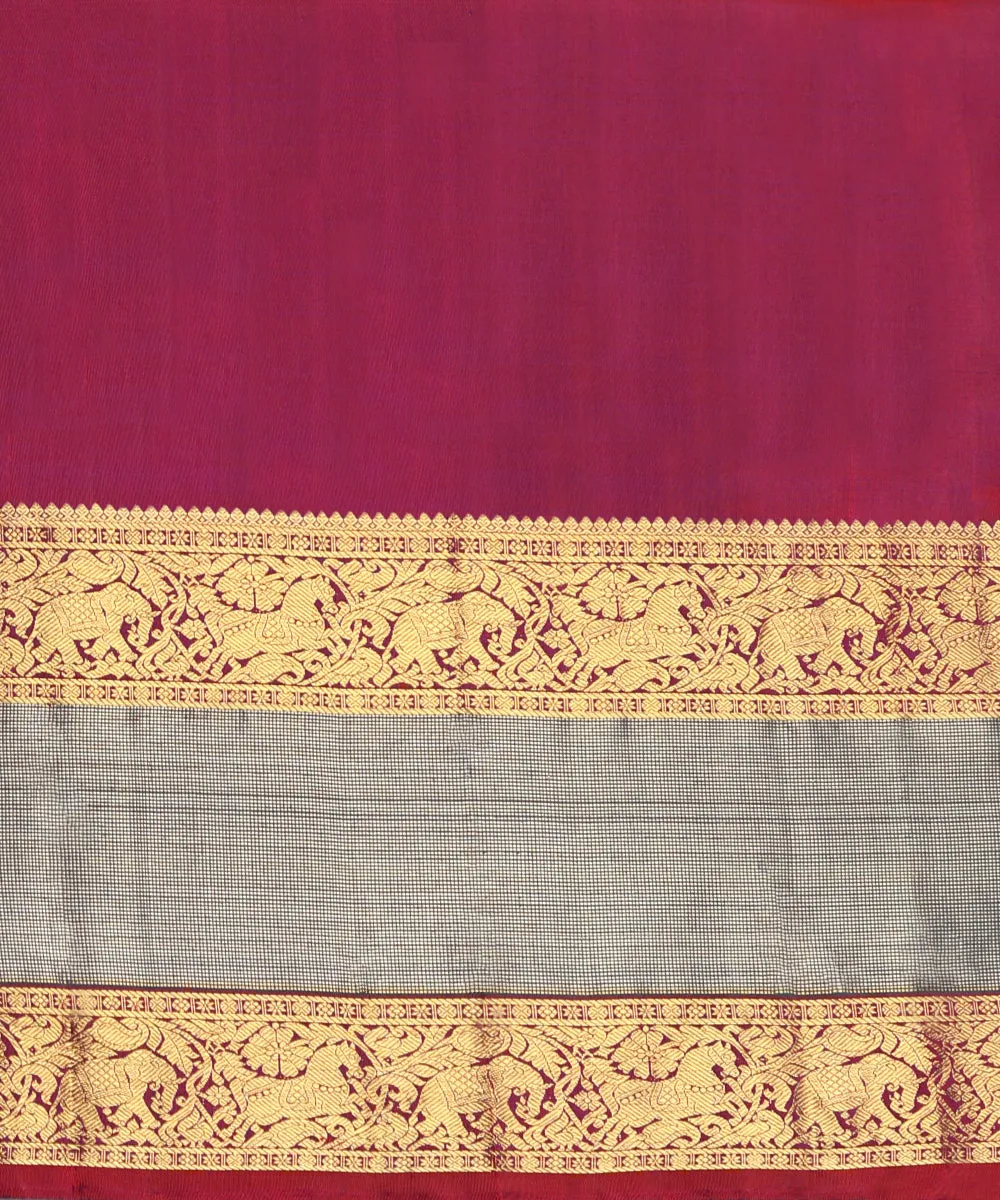 Handloom Dark Purple Pure Silk and Pure Zari Kanjivaram Saree With Wine Vanasingram Border